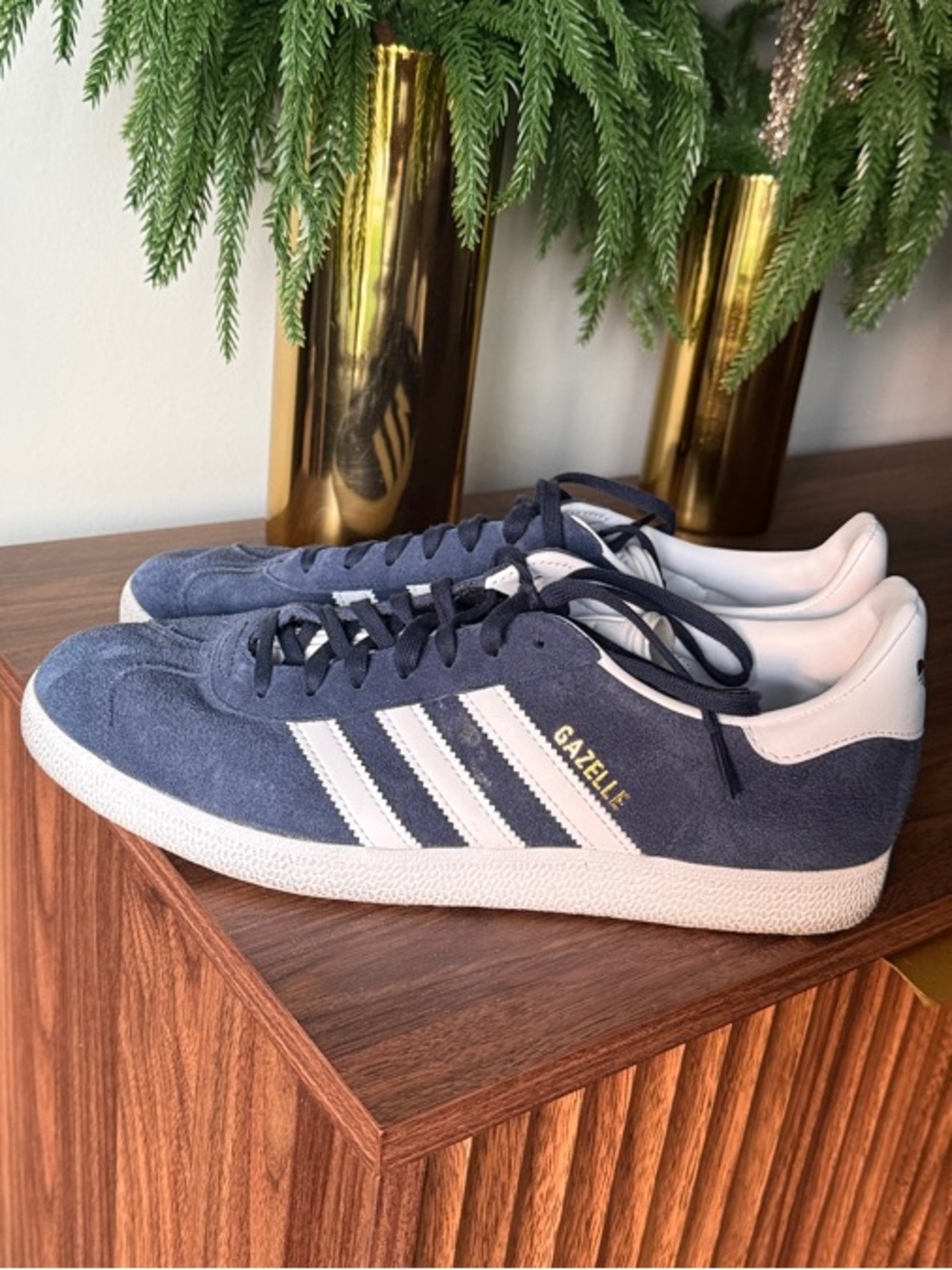 adidas Navy Suede Gazelle Sneakers with White Stripes
